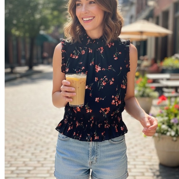 J. Crew Tops - J. Crew Black and Pink Floral Blouse